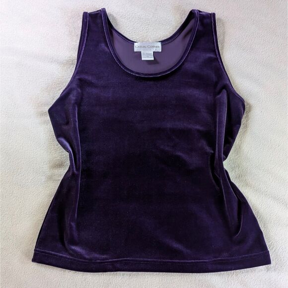 Vintage Velvet Three Piece Set Women's S/M Dark Purple Tank Cardigan Track Pants - Picture 2 of 9